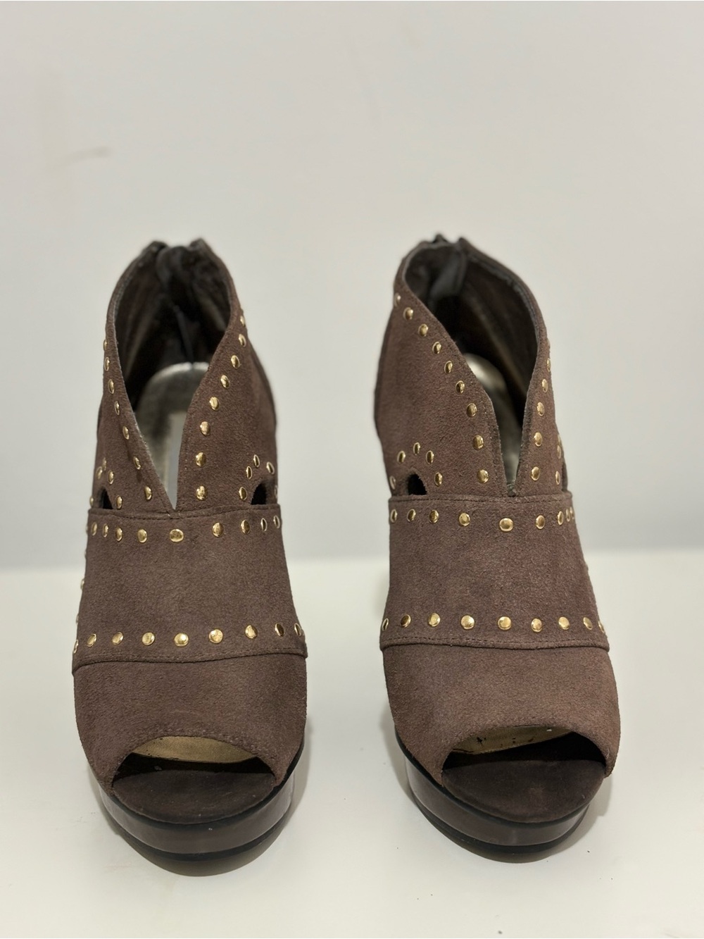 Steve Madden Brown Suede Studded Peep-Toe Heels